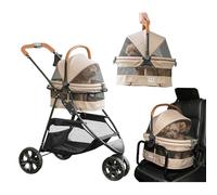 Pet Gear 3-in-1 Travel System, View 360 Ultra Light Travel System Stroller Converts to Carrier and Booster Seat with Easy Click N Go Technology, for Small Dogs & Cats, Ecru