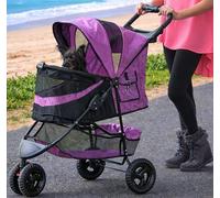 Pet Gear 3 Wheel Cat/Dog Stroller No Zipper Easy One Hand Folding Removable Liner Cup Holder Iris