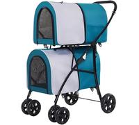 Pet Gear 4 Wheel Pet Stroller Double Layer Two-Tier Travel Carrier Lightweight Pram for Dogs and Cats - Great for Twins Or Multiple Pets (Grey)