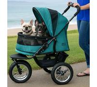 Pet Gear Double Pet Stroller No Zipper, Zipperless Entry for Single or Multiple Dogs and Cats, Plush Pad + Weather Cover Included, Large Tires