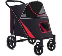 Pet Gear for Large Dog Stroller, Luxury Large Dog Pram Strollers Premium Pet Pushchair 4 Wheel Pet Stroller for Cat, Dog and More, Foldable Carrier Strolling Cart (Color : Red)