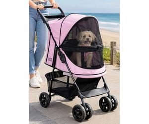 Pet Gear Happy Trails Cat/Dog Stroller - Zippered Entrance - Easy to Fold with Removable Liner, Storage Basket + Cup Holder, Himalayan Salt