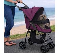 Pet Gear Happy Trails Lite Cat/Dog Stroller, Zipped Entry, Easy Folding with Removable Liner, Safety Tie, Storage Basket, Dark Raspberry