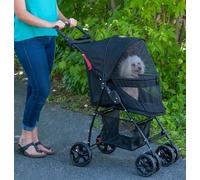 Pet Gear Happy Trails Lite No Zip Cats/Dog Stroller, No Zipper Entry Easy Folding with Removable Liner, Safety Tie, Storage Basket +