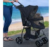 Pet Gear Happy Trails Lite Pet Stroller for Cats and Dogs, Zipper, Easy Fold with Removable Liner, Safety Strap, Storage Basket, Cheetah