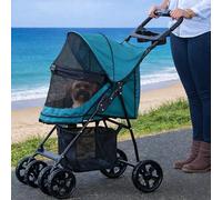 Pet Gear Happy Trails Lite Pet Stroller for Cats/Dogs, Zippered Entrance, Easy Fold with Removable Liner, Safety Leash, Storage Basket, Green Clover