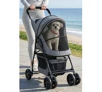 Pet Gear Happy Trails Lite Pet Stroller for Cats/Dogs, Zippered Entry, Easy Fold with Removable Liner, Safety Leash, Storage Basket, Titanium Gray
