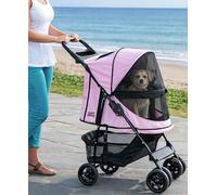 Pet Gear Happy Trails No Zip Stroller for Cats/Dogs, Entry Without Zipper, Easy Folding with Removable Liner, Storage Basket + Cup Holder, Cotton Candy Floss