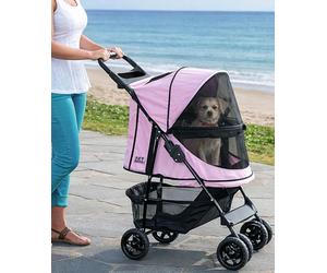 Pet Gear Happy Trails No Zip Stroller for Cats/Dogs, Entry Without Zipper, Easy Folding with Removable Liner, Storage Basket + Cup Holder, Cotton Candy Floss