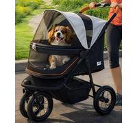 Pet Gear Jogging Stroller No Zipper for Cats/Dogs, Zipperless Entry, Airless Tires, Easy One-Hand Folding, Cup Holder + Storage Basket, Salt, XL