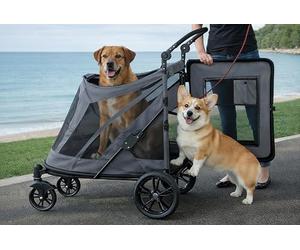 Pet Gear NO-Zip Double Entry Pushbutton Pushbutton Without Zip for Single or Multiple Dogs/Cats, Pet Can Walk in and Out Easily, Gel Filled Tyres, Lava Grey, Excursion