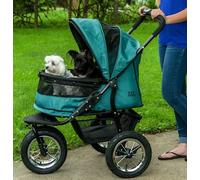 Pet Gear NO-Zip Double Pet Stroller, Zipperless Entry, for Single or Multiple Dogs/Cats, Plush Pad + Weather Cover Included, Large Gel-Filled Tires, Jade
