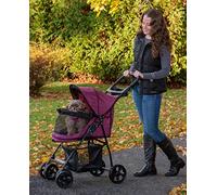 Pet Gear No-Zip Happy Trails Lite Pet Stroller for Cats/Dogs, Zipperless Entry, Easy Fold with Removable Liner, Safety Tether, Storage Basket + Cup Holder, Red Plum