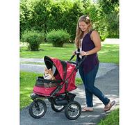 Pet Gear No-Zip Jogger Pet Stroller for Cats/Dogs, Zipperless Entry, Airless Tires, Easy One-Hand Fold, Cup Holder + Storage Basket, Ruby
