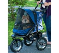 Pet Gear No Zip Jogging Stroller for Cats/Dogs, Zipperless Entry, Airless Tires, Easy One-Hand Folding, Cup Holder + Storage Basket, Sapphire