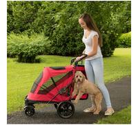 Pet Gear NO-Zip Pet Stroller with Dual Entry, Push Button Zipperless Entry for Single or Multiple Dogs/Cats, Pet Can Easily Walk in/Out, No Need to Lift Pet, Gel-Filled Tires, Cherry