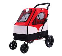 Pet Gear Stroller, Zipper Dual Entry, for Single or Multiple Dogs/Cats, Pet Can Easily Walk in/Out, Foldable Large Space, Bearing 55kg (Red)