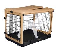 Pet Gear “The Other Door” 4 Door Steel Crate for Dogs/Cats with Garage-Style Door, Includes Plush Bed + Travel Bag, No Tools Required, Beige