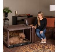Pet Gear “The Other Door” 4 Door Steel Crate for Dogs/Cats with Garage-Style Door, Includes Plush Bed + Travel Bag, No Tools Required, Espresso