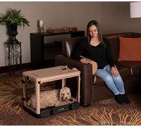 Pet Gear “The Other Door” 4 Door Steel Crate for Dogs/Cats with Garage-Style Door, Includes Plush Bed + Travel Bag, No Tools Required, Beige