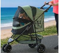 Pet Gear Zipperless 3 Wheel Pet Stroller, Special Edition for Cats/Dogs, Zipperless Entry, Easy One-Hand Fold, Removable Liner, Cup Holder, Green Clover