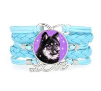 Pet Gift Big Eyes Malamute Dog Love Adjustable Leather Braided Bracelet Blu