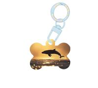 Pet Go ID Tags Backlight Golden Moment, Dolphins Jumping Personalized Dog Tags and Cat Tags, Bone-Shaped Acrylic Sky Blue Small
