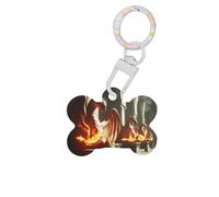 Pet Go ID Tags Fantasy Art Fire Dragon Personalized Dog Tags and Cat Tags, Bone-Shaped Acrylic White Medium
