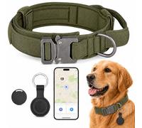 Pet GPS Tracker for Dogs, Compatible with Apple Find My(iOS Only), No Monthly Fee, IP67 Waterproof Anti-Lost Locator, 12-Month Battery, Includes Silicone Collar Holder & Tactical Dog Collar