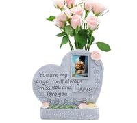 Pet Grave Marker Memorial Stone, Pet Memorial Gifts with Photo Frame and Flower Bouquet Holder, Heart Shaped Pet Tombstone, for Living Room,Fireplace,Study,Porch,Garden Ornaments Outdoor (Love)