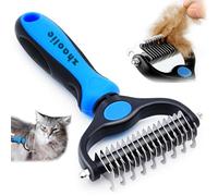 Pet Grooming Brush - Double Sided Shedding, Dematting Undercoat Rake for Dogs, Cats - Extra Wide Dog Grooming Brush, Dog Brush for Shedding, Cat Brush, Blue