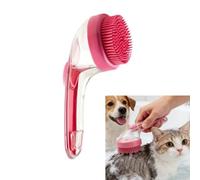 Pet Grooming Brush with Shampoo Dispenser, Soft Silicone Dog Bath Brush for Massaging and Shedding, 2-in-1 Deshedding Massage Tool for Long & Short Haired Dogs and Cats (Red)