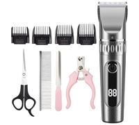 Pet Grooming Clippers Kit, Wireless Electric Hair Trimmer for Dogs and Cats, with Adjustable Blade, USB Charging Cable, Scissors, Nail Clippers, Cleaning Brush, Suitable for All Fur Types