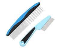Pet Grooming Comb Set, 2-Piece Metal Tooth Flea and Dematting Combs with Rubber Handle for Dogs and Cats