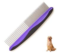 Pet Grooming Comb, Stainless Steel Dog Cat Comb, Rounded Teeth Non-Slip Handle for Remove Knots Tangled Fur Loose Undercoat, Easy Detangle Tool for Small, Medium, and Large Pets (18.5x 3.5 cm Purple)