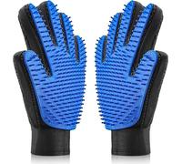 Pet Grooming Glove - 2-in-1 Gentle Deshedding Brush & Hair Remover Mitt with Enhanced 5-Finger Massage Design - Perfect for Dogs, Cats, Rabbits & Horses - Suitable for Long & Short Fur (BLUE)