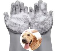 Pet Grooming Gloves - Dog or Cat Bathing Shampoo Brush with High Density Teeth, Heat Resistant Silicone for Bathing and Massaging Dogs and Cats or House Cleaning, Gray
