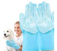 Pet Grooming Gloves, Dog Washing Gloves with Silicone Teeth & Heat-Resistant Five-Finger Design - Bathing, Massaging & Hair Removal for Dogs & Cats (Blue)