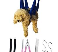 Pet Grooming Hammock Harness for Dogs Cats Breathable Dog Hammock Restraint Bag with Nail Clippers/Trimmer Pet Comb Nail File for Bathing Washing Grooming (Blue Small)