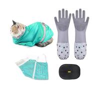 Pet Grooming Long Sleeve Washing Gloves feature silicone grooves design, ideal for both cats and dogs. This set includes 4 pieces in total, coming with a cat bathing bag and a pet hair remover.