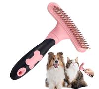 Pet Grooming Rake - Double Row Detangling Tool, Extra Wide Undercoat Comb, Non Slip Handle | For Dogs Cats Grooming Brushing Loss Removal Fur