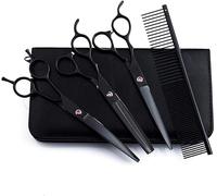 Pet Grooming Scissors Kit, Curved Cutting and Thinning Shears for Dogs and Cats, Includes Dedicated Storage Bag