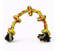 Pet Guru Braided Dog Rope Toy indestructible, 76 cm 5 Knots, Interactive Large Dog Chew Toy for Teeth Cleaning Tough Tug of War Rope Interactive Play (Yellow Multi, 76 CM)