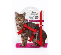 Pet Guru Cat Lead and Harness Set, Nylon, Fully Adjustable, Secure Buckle Clips, One Size Fits Most, for Outdoor Walking (Red)