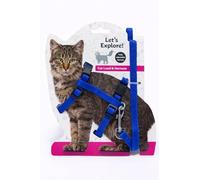 Pet Guru Cat Lead and Harness Set, Nylon, Fully Adjustable, Secure Buckle Clips, One Size Fits Most, for Outdoor Walking (BLue)