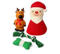 Pet Guru Christmas Dog Toys Set, Pack of 4 Holiday Characters with Santa, Snowman, Penguin, Rope, Bone, Reindeer, Festive Pet Chew and Play Toys (Medium, Snowman)