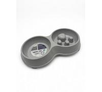 Pet Guru Combo Double Pet Bowl, Slow Feeder and Water Bowl for Cats and Small Dogs (Grey)