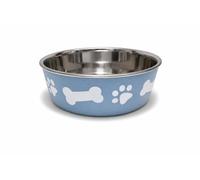 Pet Guru Non-Slip Stainless Steel Dog Bowl, Paw and Bone Design, Food & Water Safe, Available in Small, Medium and Large For Dogs & Puppies (Blue, Small)