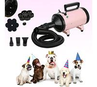 Pet Hair Dryer/Blaster 2800W 2-wind Speed Dog Blaster Dryer Low Noise Professional Dog Grooming Dryer Quiet with Spring Hose, Heat System, 3 Nozzles Pink