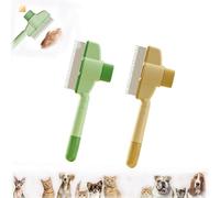 Pet Hair Removal Comb Flea Comb, 2025 Cat Dog Brush For Massaging And Cleaning Shedding Pet Hair,New Cat Brush With Release Button,Pet Grooming Brush For Short&Long Hair(Beige+Green)